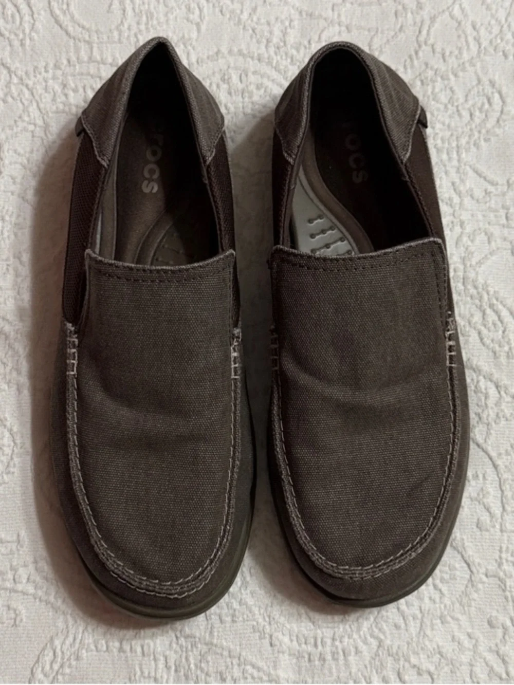 CROCS Size 12 Mens Casual Canvas Slip-On Loafers in Brown